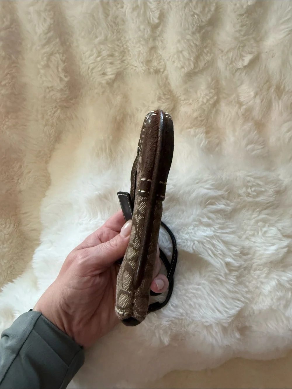 Coach Signature Canvas Wristlet in Brown and Tan